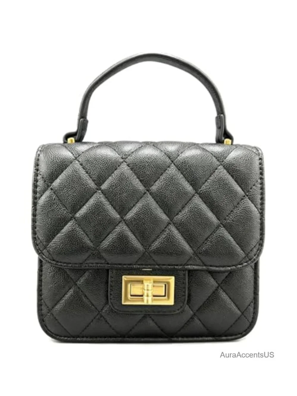Quilted Crossbody Bag with Top Handle, Mini Satchel Purse